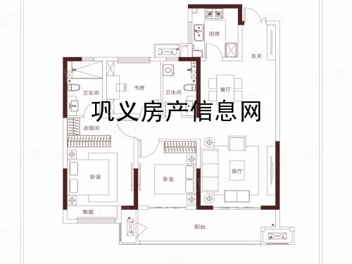 118㎡高层户型3室2厅2卫1厨， 建筑面积约118.0